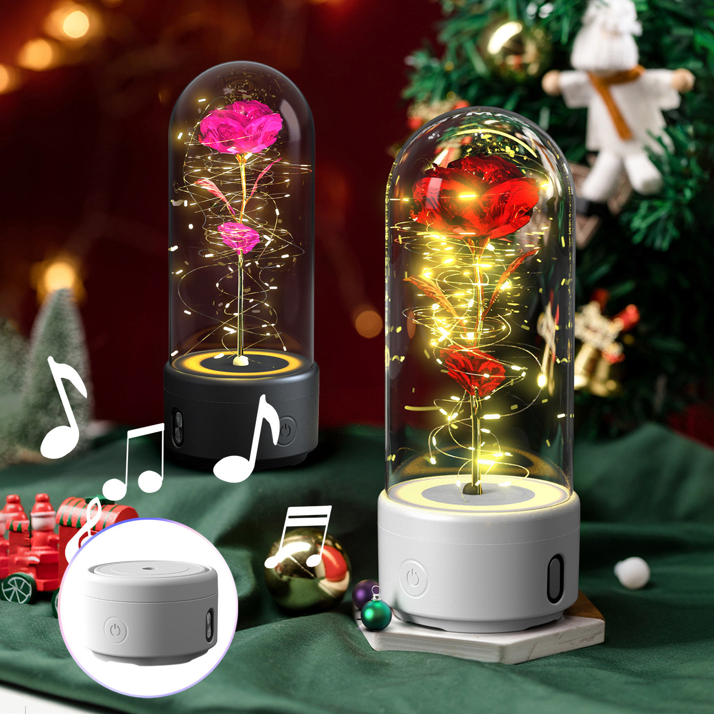 Forever Rose with Fairy Lights & Bluetooth Speaker